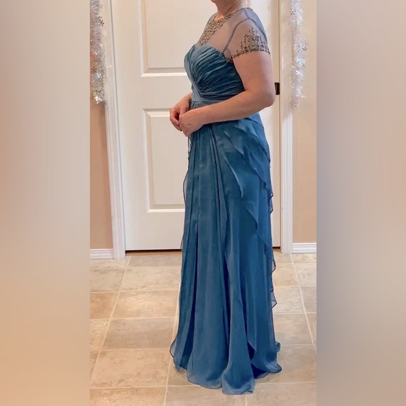 Adrianna Papell formal long gown, size 10 smoky blue with crystals. - Picture 8 of 10